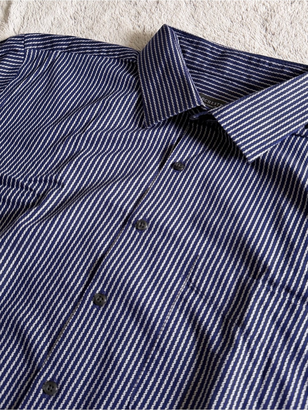 Rochester Egyptian Cotton Button Down Dress Shirt Striped Blue Sz 19 36/37T
